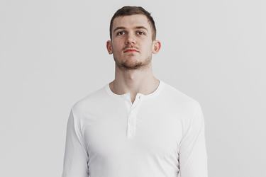 Nobull Lightweight Henley Men's Long Sleeves White | Australia (QX5643)